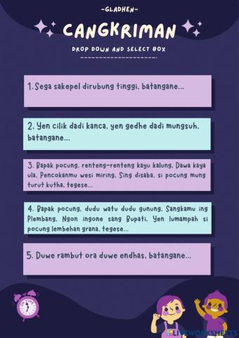 Kuis Bahasa Jawa SD (Drop Down and Select Box)