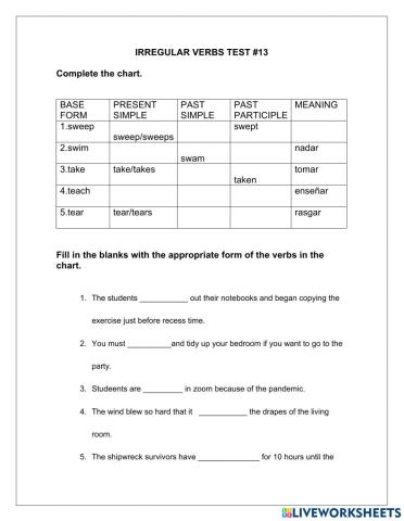 Irregular Verbs test