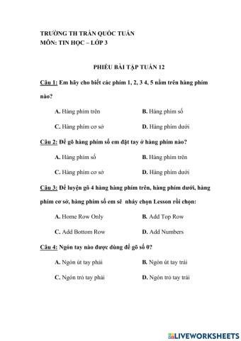 BT tin học lớp 3 - tuần 12