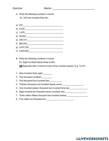 Reading and writing numbers