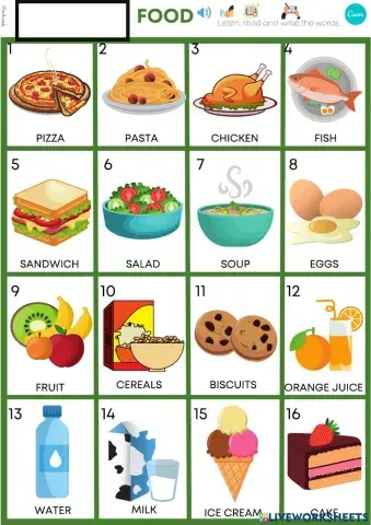 Vocab FOOD listen match write