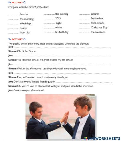 Prepositions of time & Present Simple