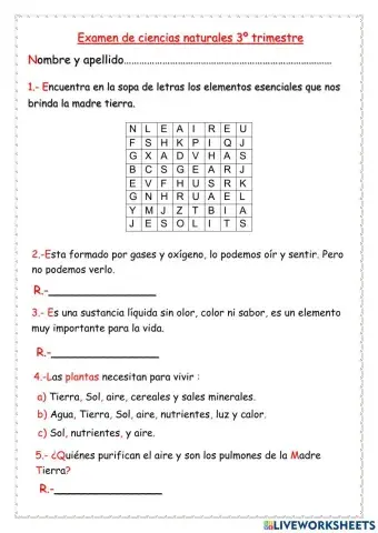 Evaluacion de Ciencias Naturales