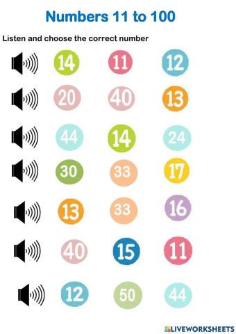 Numbers from 11 to 100