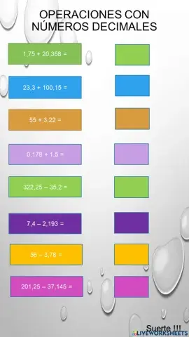 Operaciones con decimales suma y resta