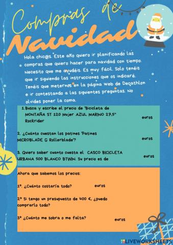 Compras navideñas con decimales