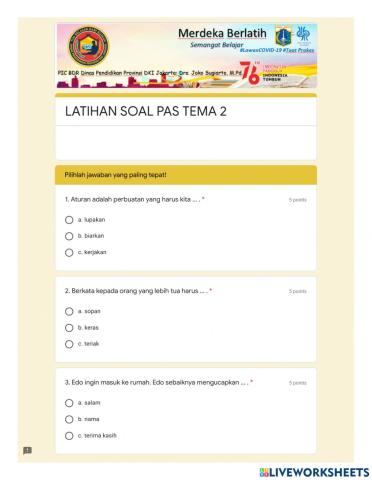 Latihan soal pas tema 2
