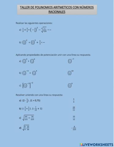 Taller de polinomios aritmeticos con números racionales