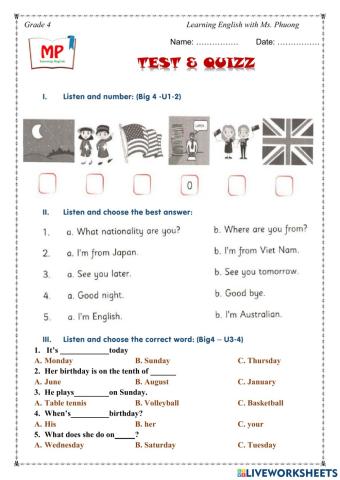 English 4 - Listening - U1-8