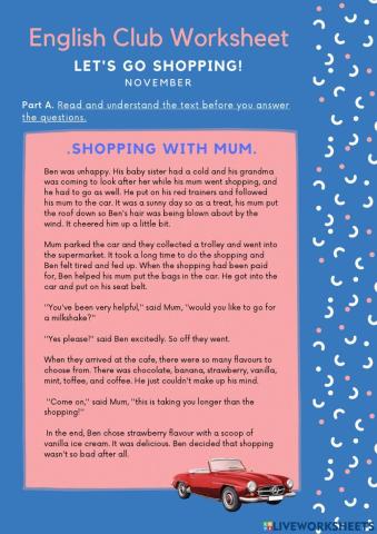 Shopping Worksheet