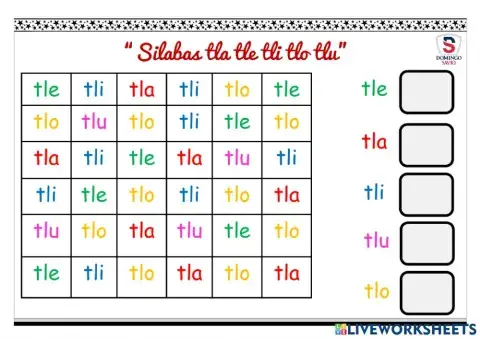 Silabas tla tle tli tlo tlu