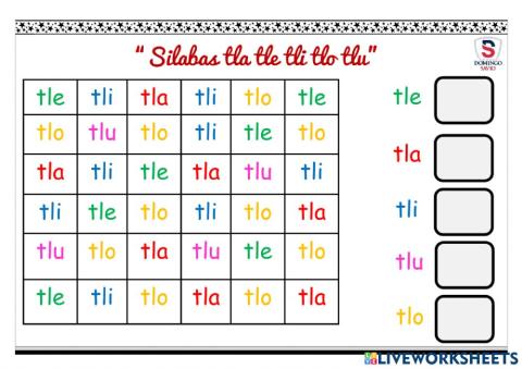 Silabas tla tle tli tlo tlu