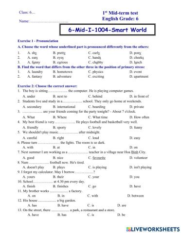 Tieng Anh Lop 6 Smart World - 1st Mid-Term Test 4