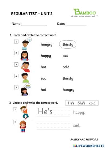 Regular Test - Family & Friends 2 - Unit 2