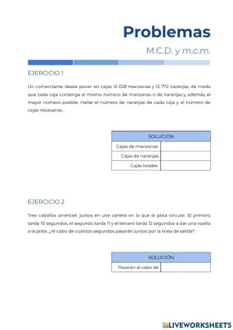 Problemas de M.C.D. y M.C.M.