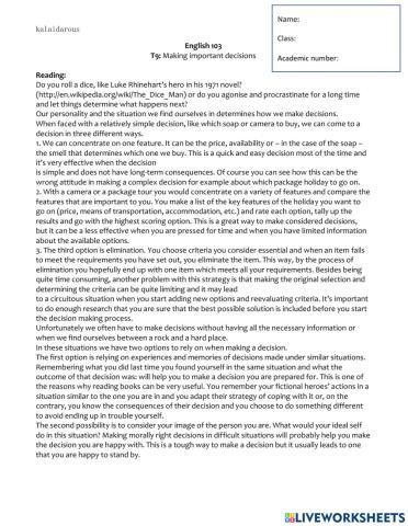 103 t9: Making important decisions