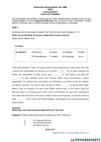 Modellsatz-Lesenverstehen