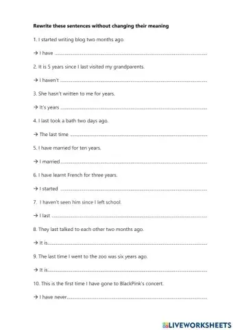 Viết lại câu - Present Perfect - Past Simple