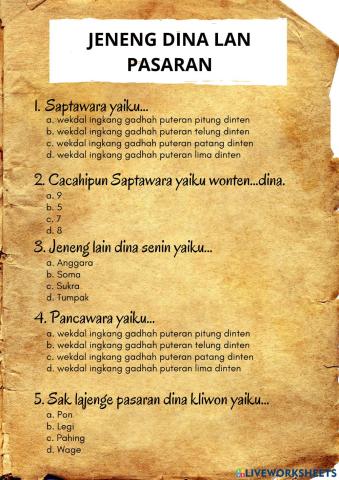 Jeneng Dina lan Pasaran