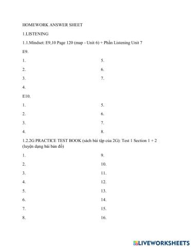 Homework answer sheet Lesson 14