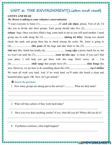 G9-UNIT 6-THE ENVIRONMENT-Listen and read