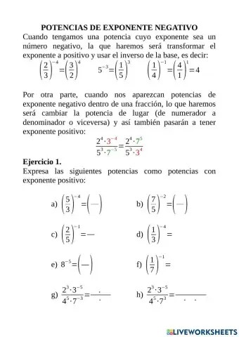 Potencias de exponente negativo