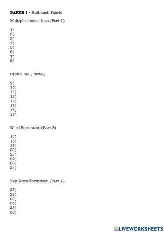 FCE - Paper 1  High-tech Fabric