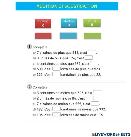 Soustraction additions s11