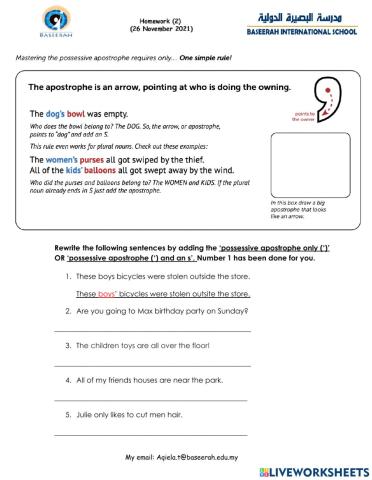 English Worksheet (Homework -2)