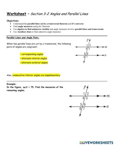 Angles in Parallel Lines