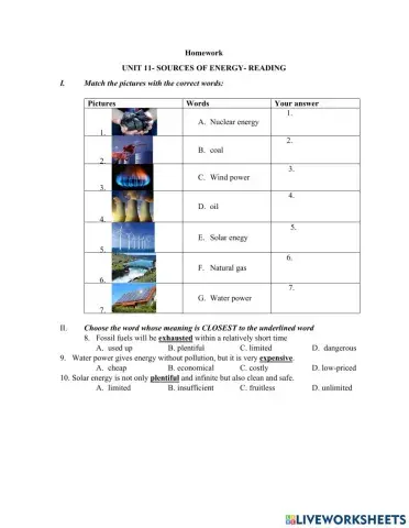 English 11-Unit 11- Reading-Sources of energy