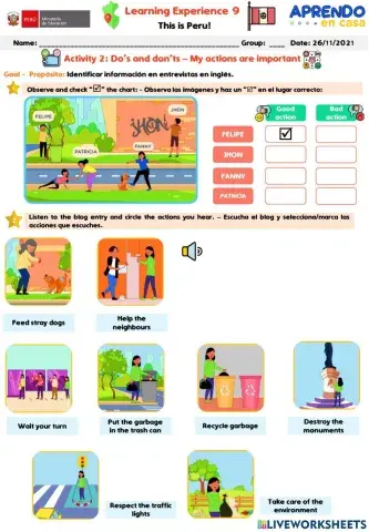 My actions are important do's and don'ts activity 2 learning experience 9 A1