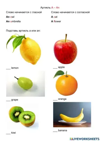 Article a-an & fruits