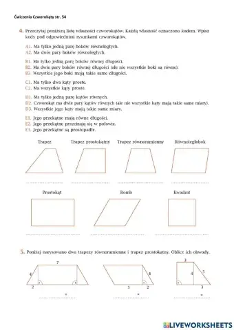 Ćwiczenia Czworokąty str. 54 Klasa 7