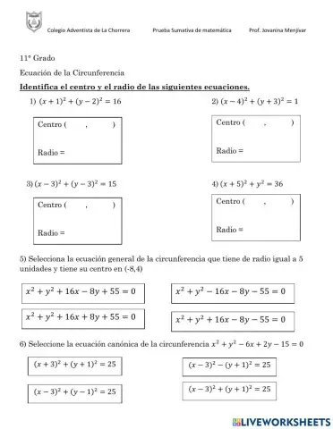 Ecuación de la circunferencia