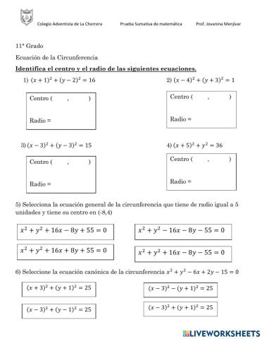 Ecuación de la circunferencia