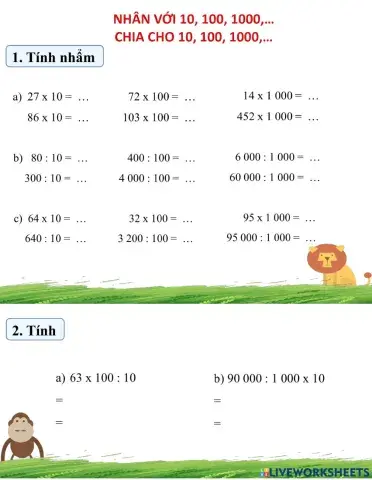 Nhân với 10, 100, 1000,… Chia cho 10, 100, 1000,…