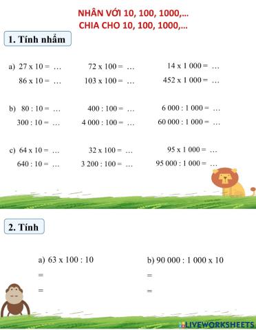 Nhân với 10, 100, 1000,… Chia cho 10, 100, 1000,…