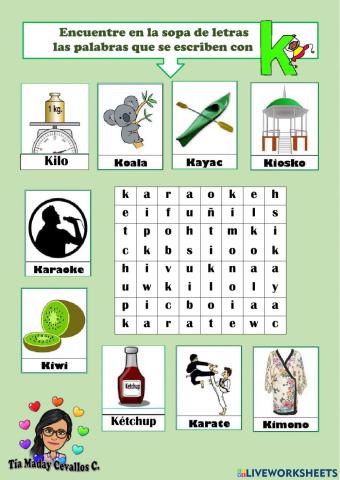 Sopa de letra con la letra K