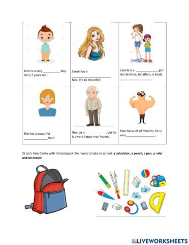 Review - Adjectives - School objects