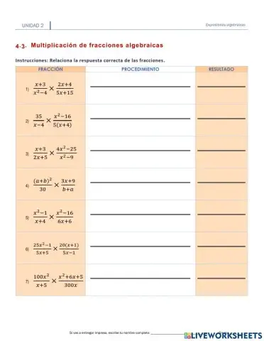 II.4.3. Multiplicación de fracciones algebraicas