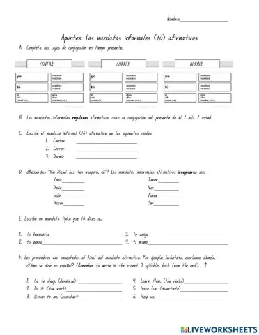Apuntes: Los mandatos informales afirmativos