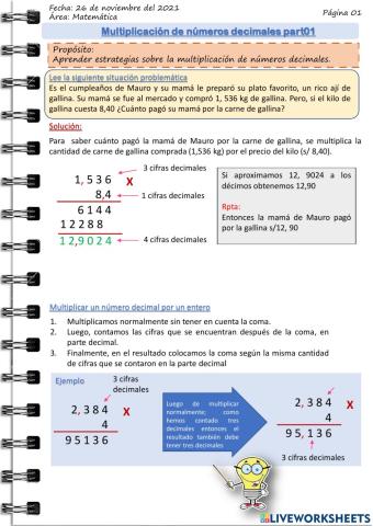 Multiplicación de números decimales part01