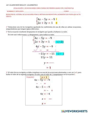 SISTEMA DE ECUACIONES 2x2