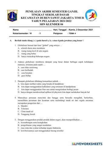 Penilaian akhir semester 1 tema 4