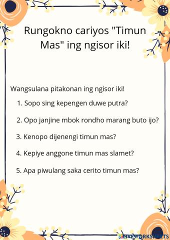 Kuis Bahasa Jawa Cerita Rakyat