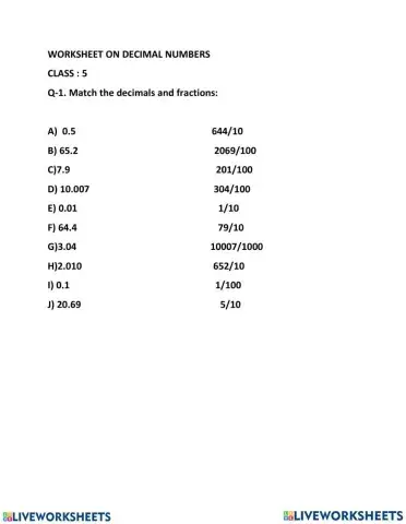 Decimals to fraction