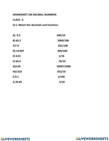 Decimals to fraction