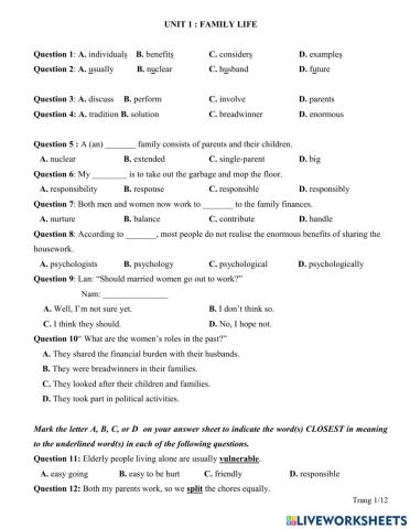 On unit 1 2 3 lop 10