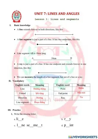 MATH 4 U7L1-Lines and segments